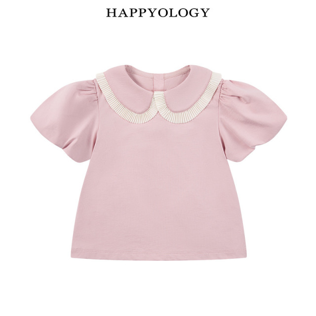 13674931.happyology夏季女童宝宝压褶花边领针织上衣