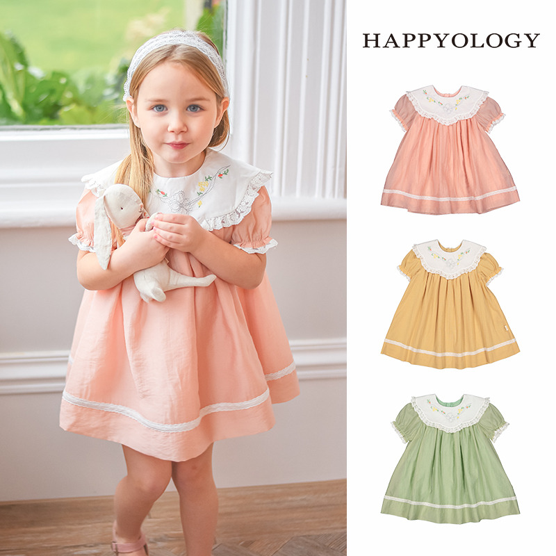 13674968.happyology夏季女童宝宝绣花领短袖连衣裙
