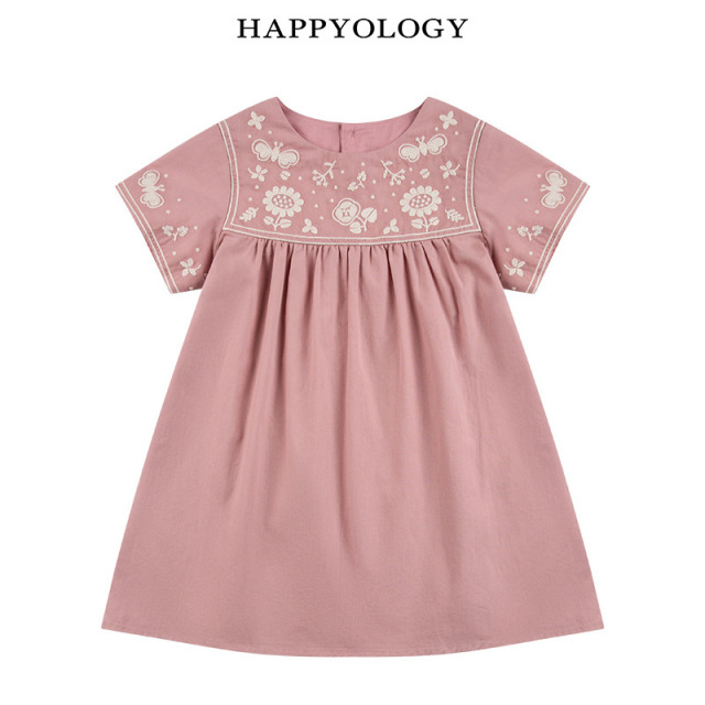 13674915.happyology夏季女童宝宝圆领绣花短袖连衣裙