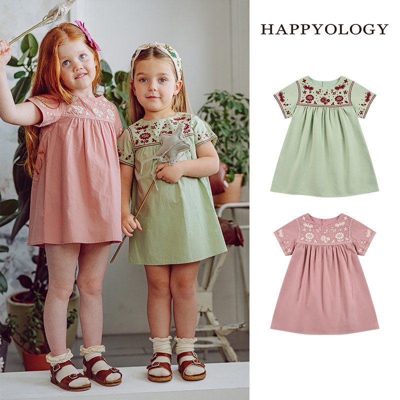 13674915.happyology夏季女童宝宝圆领绣花短袖连衣裙
