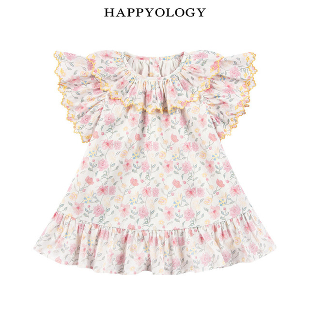 13674917.happyology夏季女童宝宝撞色绣花边连衣裙