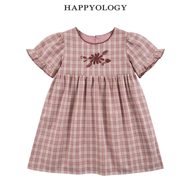 13674926.happyology夏季女童宝宝格子绣花短袖连衣裙