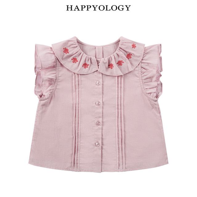 13674945.happyology夏季女童宝宝荷叶边绣花领上衣