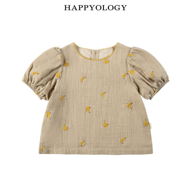 13674946.happyology夏季女童宝宝绣花泡泡袖上衣