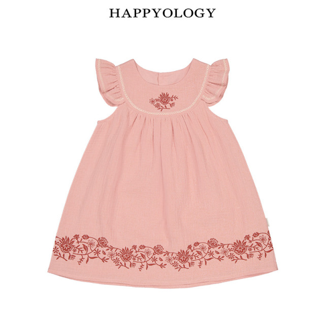 13674976.happyology夏季女童宝宝下摆绣花小飞袖连衣裙