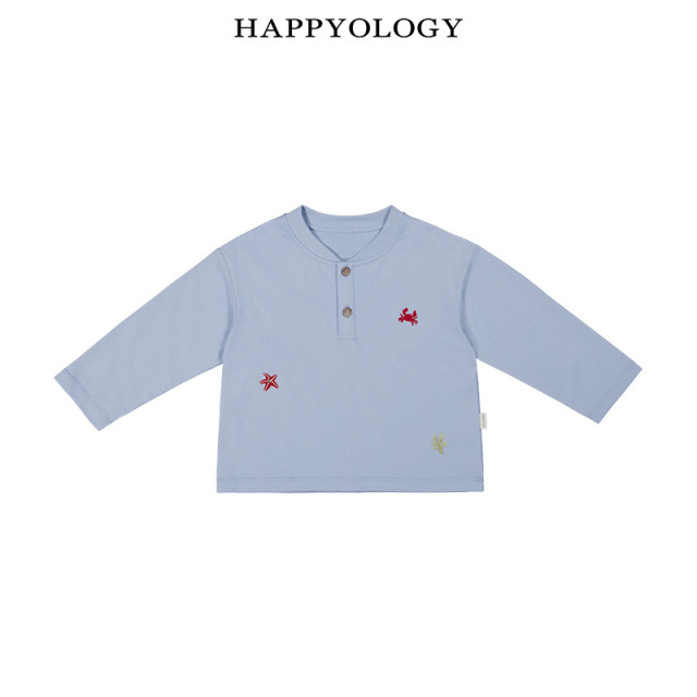 13674949.happyology春季男童宝宝绣花半开襟长袖上衣