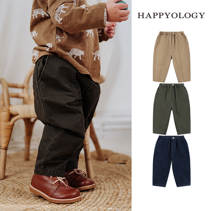 13695341.happyology秋冬新品男童净色水洗廓形长裤