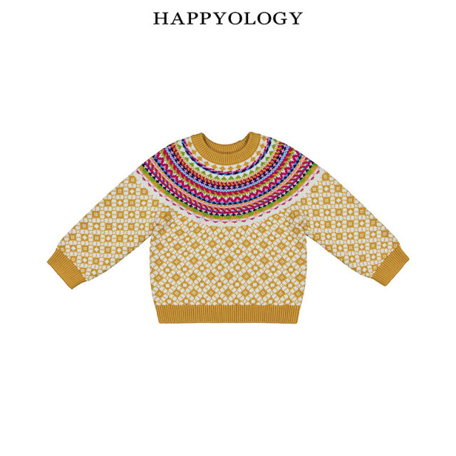 13695342.happyology秋冬新品男女童费尔岛拼接套头毛衣