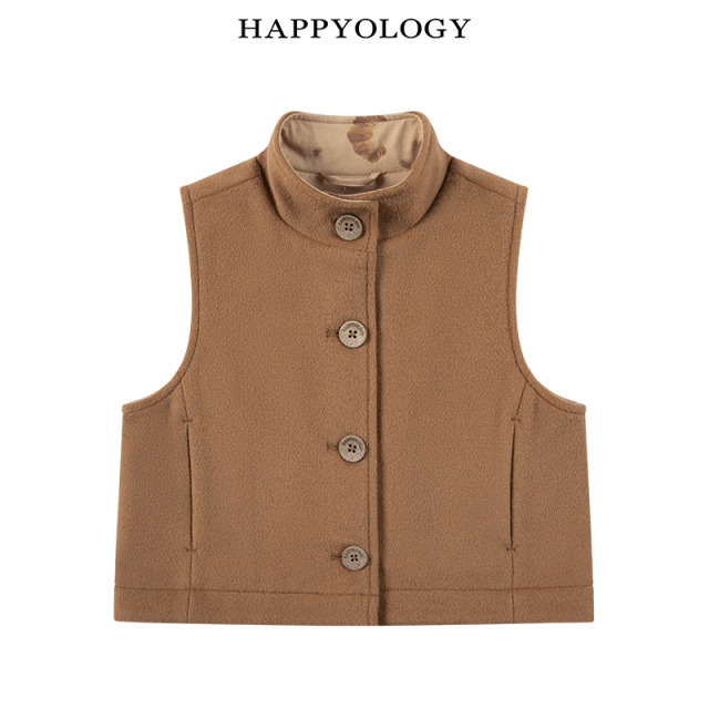 13695332.happyology秋冬新品男女童针织印花里布毛呢马甲