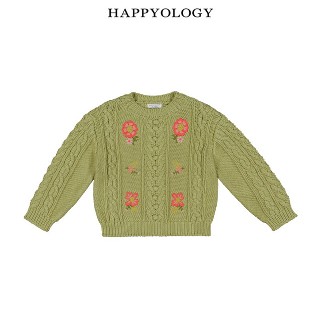 13695336.happyology秋冬新品女童绣花绞花套头毛衣