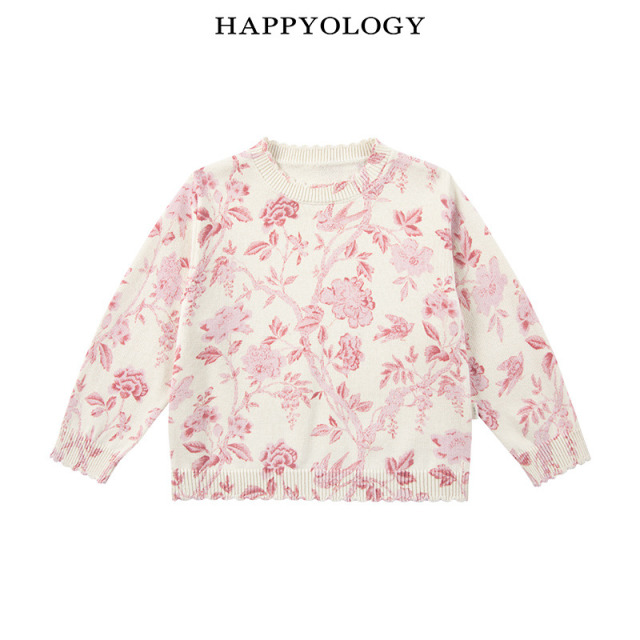 13695325.happyology秋冬新品男女童复古满印印花毛衣