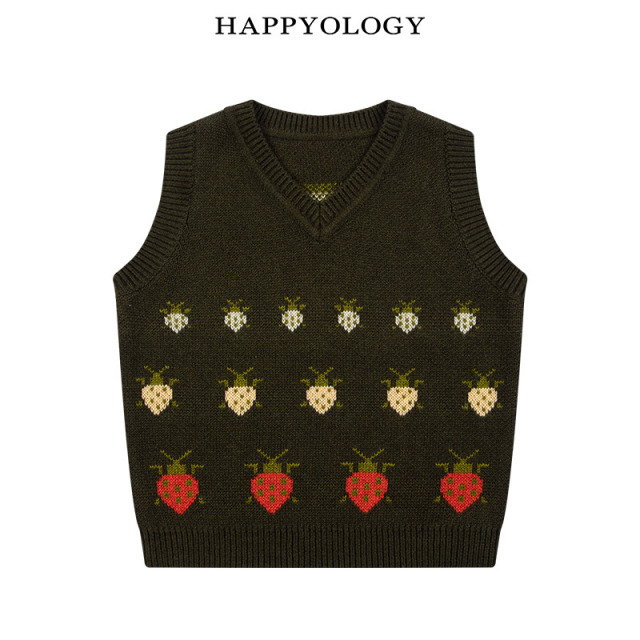 13695345.happyology秋冬新品男女童V领可爱瓢虫提花背心
