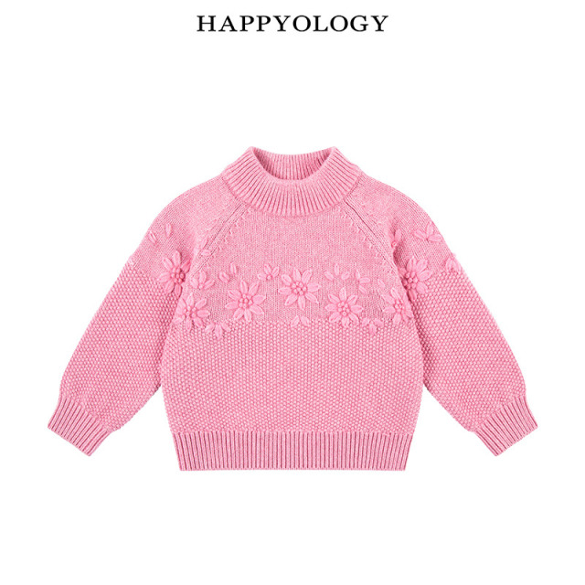 13695333.happyology秋冬新品男女童手工绣花套头毛衣