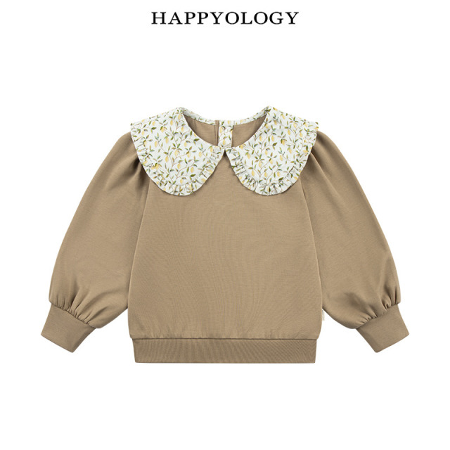 13843232.happyology儿童春秋女童大翻领花布荷叶边卫衣