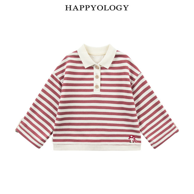 13843641.happyology儿童秋冬休闲条纹落肩微喇长袖卫衣