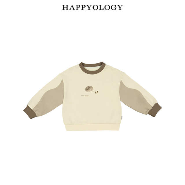 13844432.happyology儿童秋冬弧形拼色长袖动物印花休闲卫衣