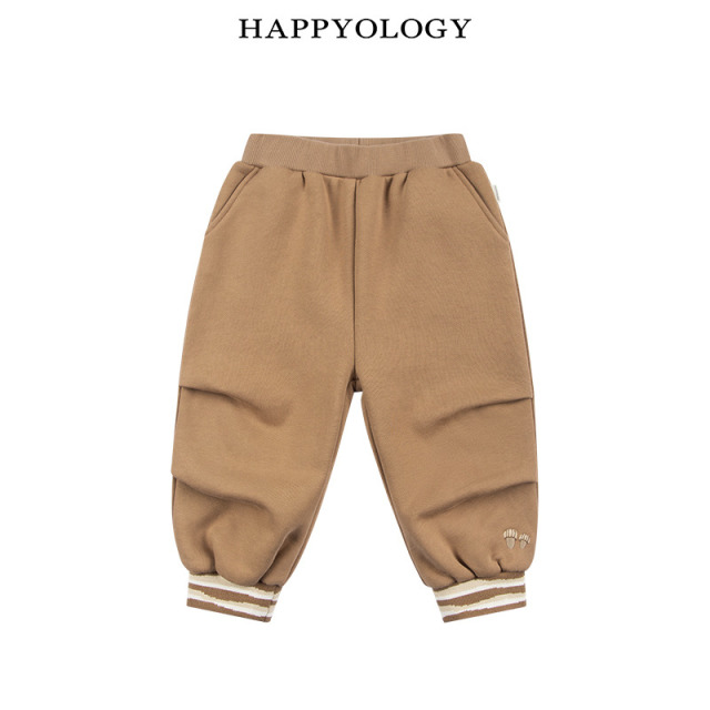 13844450.happyology儿童秋冬横机脚口加绒绣花卫裤休闲裤