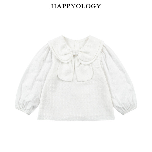 13849220.happyology儿童春秋女童甜美大蝴蝶结百搭长袖衬衫