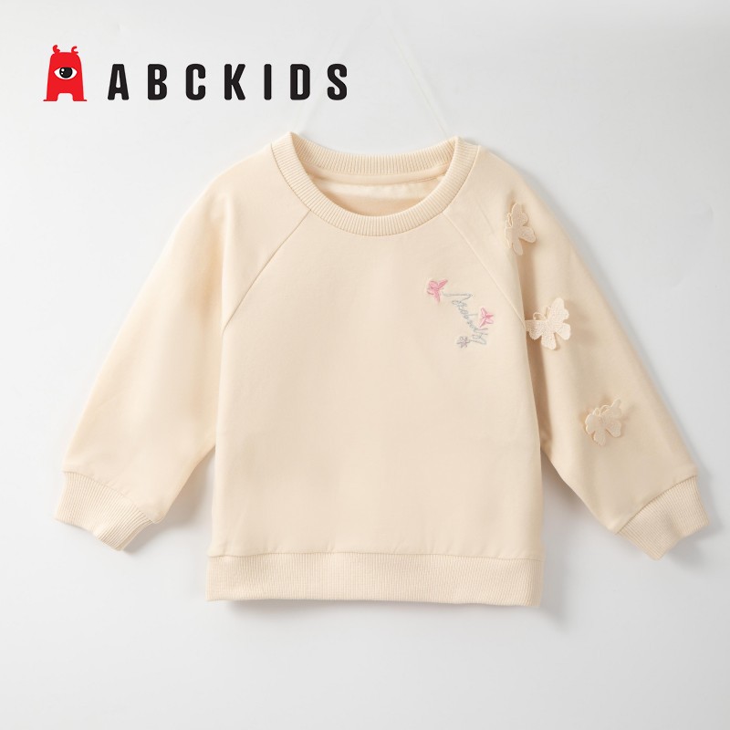 12704323.ABCKIDS童装A类女童圆领卫衣秋季休闲百搭洋气内搭打底衫长袖上衣套头衫柔软打底宝宝外穿春舒适小童女孩潮套头卫衣上装