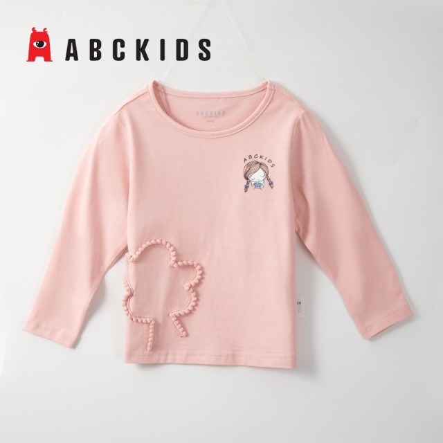 12704211.ABCKIDS童装女童A类圆领T恤秋季休闲百搭洋气内搭打底衫长袖上衣宝宝柔软纯色打底小童外穿秋款舒适女孩潮春季上衣纯棉