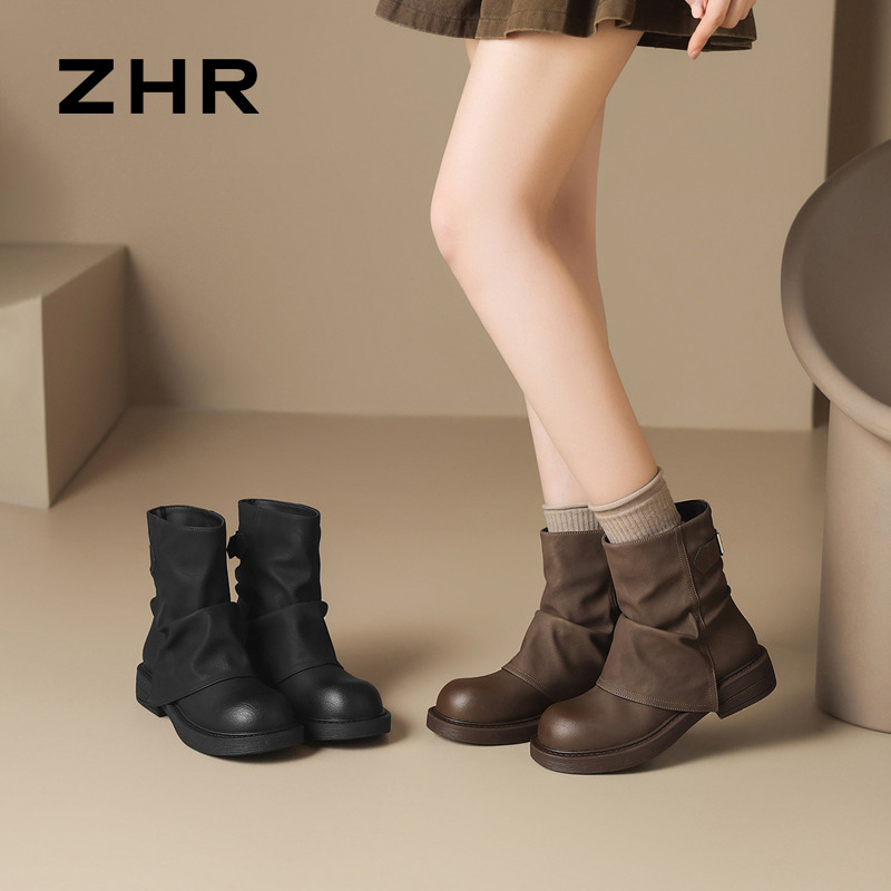 12736825.【ZHR则则】短靴圆头套脚厚底女鞋[PU]