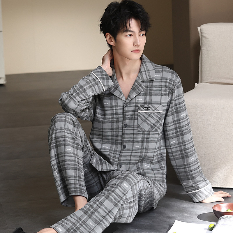 13351276.棉新界春秋纯棉睡衣男士长袖简约时尚高级感家居服套装可外穿