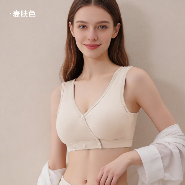 13601696.棉新界冰丝薄款哺乳文胸无钢圈孕妇前开扣喂奶内衣聚拢防下垂舒适凉感