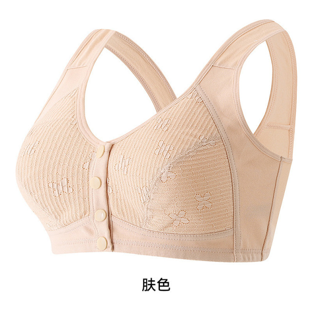 13703718.棉新界内衣前扣文胸无钢圈聚拢中老年纯棉薄款胸罩柔软大码蕾丝