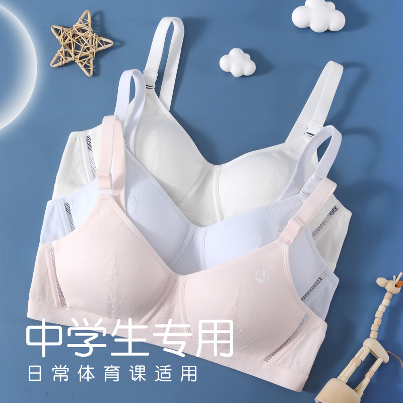 13703694.棉新界少女内衣初高中学生青春发育期背心运动防震大童薄模杯文胸