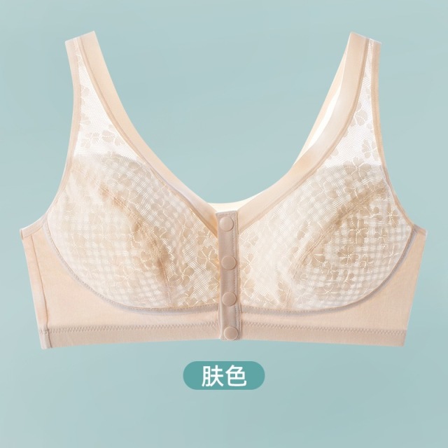 13703751.棉新界夏季薄款中老年妈妈文胸前扣无钢圈背心式内衣舒适透气孔蕾丝