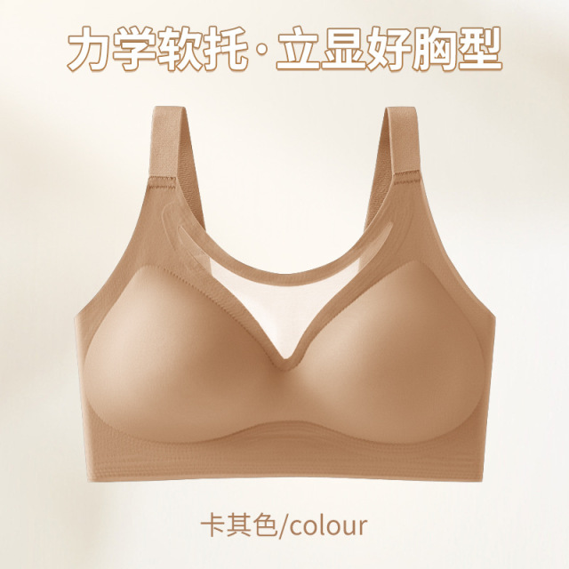 13816192.棉新界新款后排扣提拉聚拢文胸美背内衣女网纱无痕裸感防走光胸罩