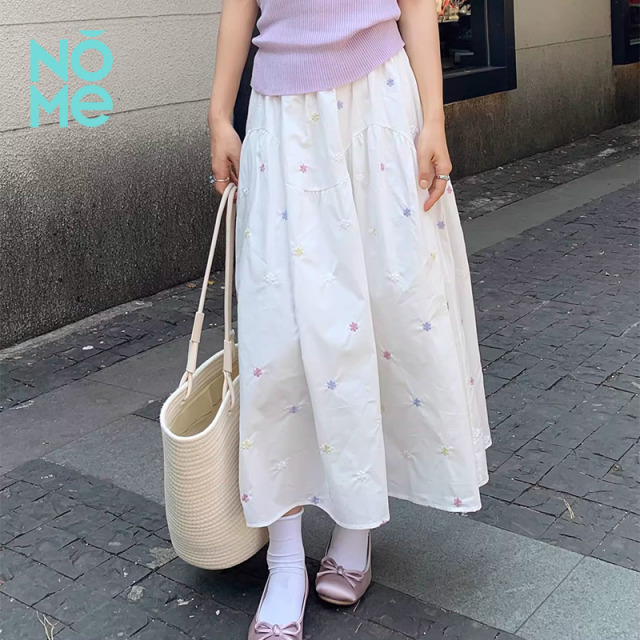 13152098.NOME设计感重工碎花刺绣半身裙女春夏季甜美穿搭高腰遮肉中长款a字裙