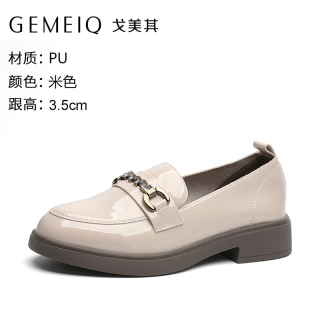12747319.戈美其春秋时尚女鞋新款漆皮英伦亮面中跟单鞋皮鞋经典乐福鞋百搭