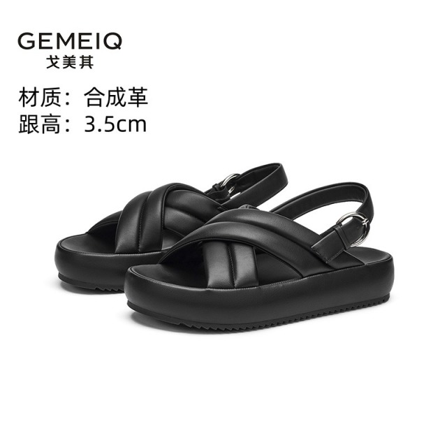 12752356.戈美其夏季新款女鞋松糕底增高舒适百搭时尚沙滩凉鞋外穿轻便简约