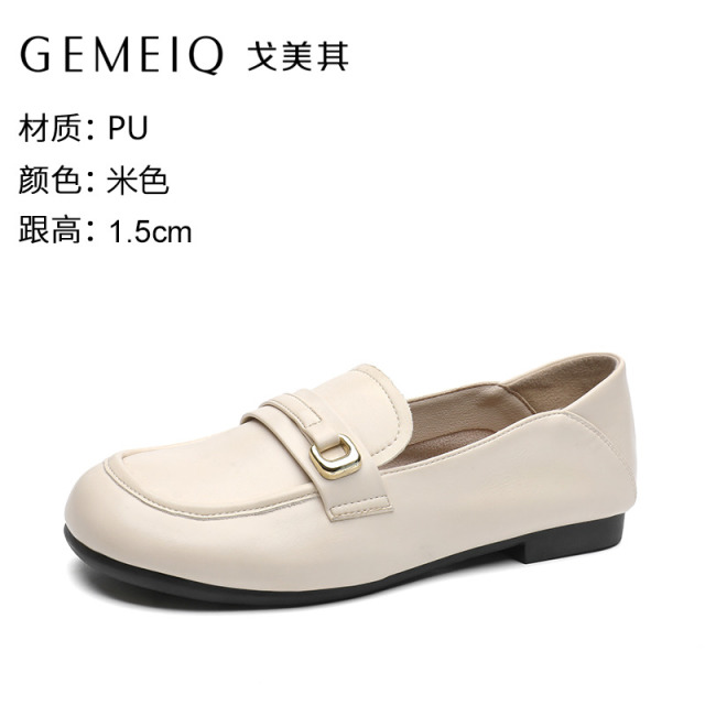 13177702.戈美其乐福鞋女春新款厚底黑色单鞋搭扣英伦舒适小皮鞋