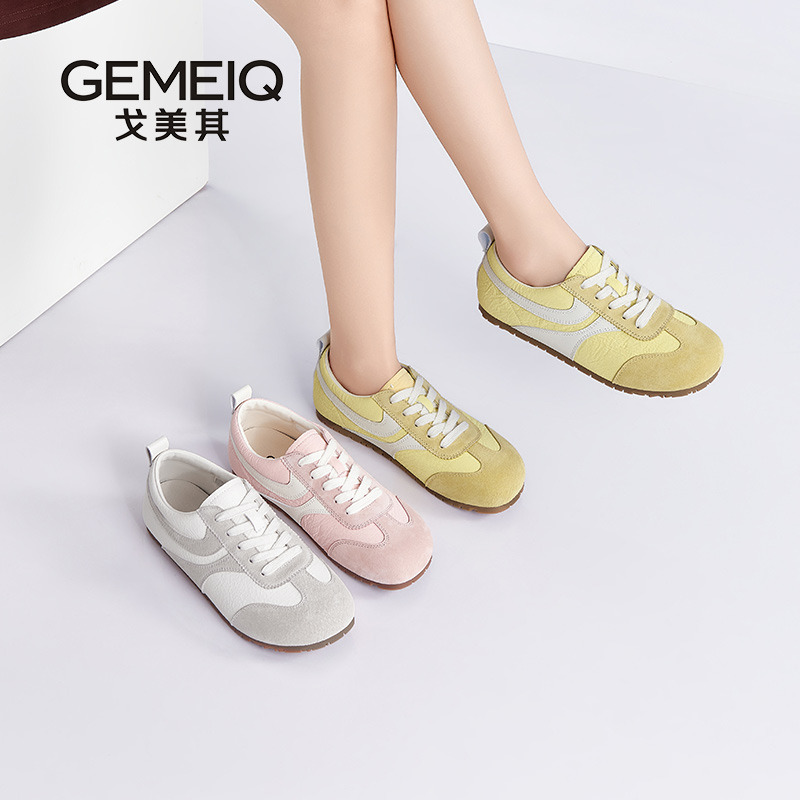 13189344.戈美其德训鞋女新款黄色拼色软底百搭休闲运动鞋