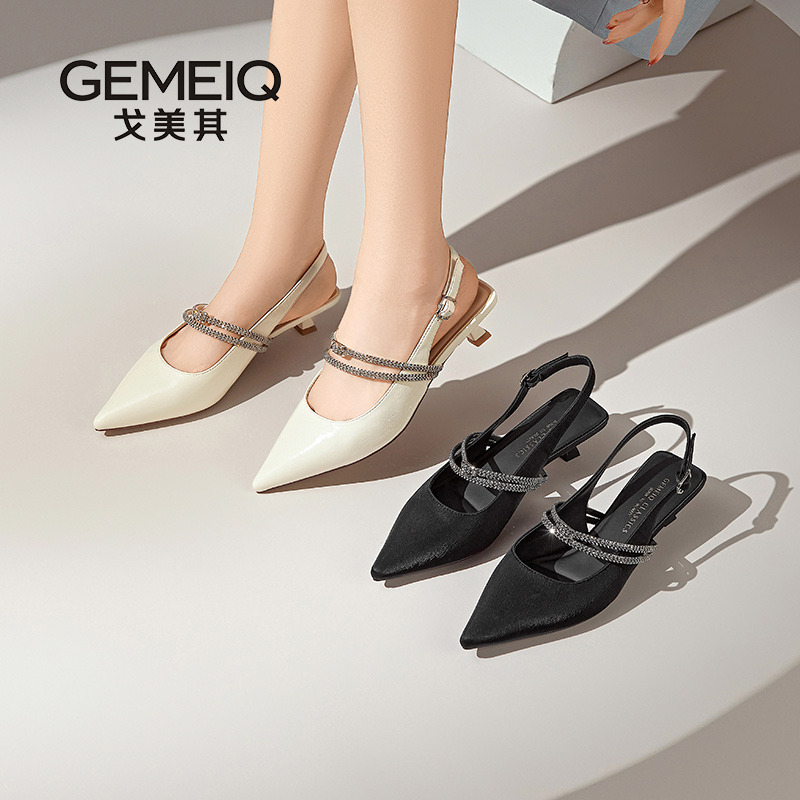 13335565.戈美其商场同款2025夏新款低跟尖头时装凉鞋包头钻带女鞋15212010
