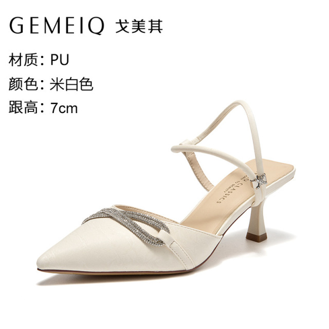 13335564.戈美其后空凉鞋女2026夏季外穿气质细跟尖头跟鞋时尚两穿包头凉鞋