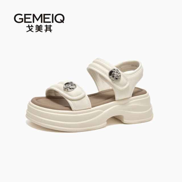 13335589.戈美其厚底凉鞋夏季新款时尚舒适潮流百搭增高魔术贴运动沙滩凉鞋