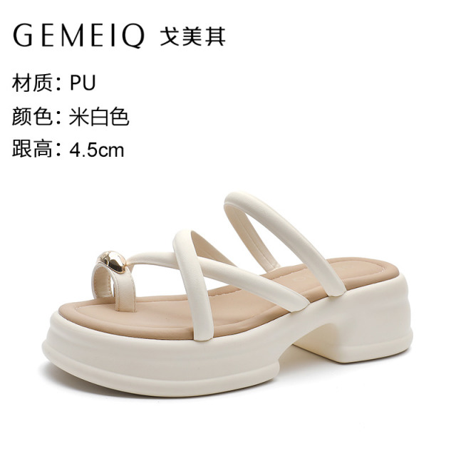 13340567.戈美其夏季新款女水钻凉鞋一字带粗跟凉拖细高跟透气露趾舒适百搭女士凉鞋
