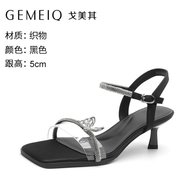 13340510.戈美其夏季新款甜美水钻时尚露趾时装凉鞋粗跟轻便舒适一字带百搭女鞋