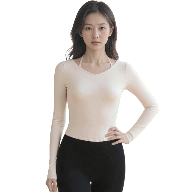 12711728.Keep 女士 V 领瑜伽长袖 夏季修身收腰短款 T 恤 透气弹力户外运动百搭上衣
