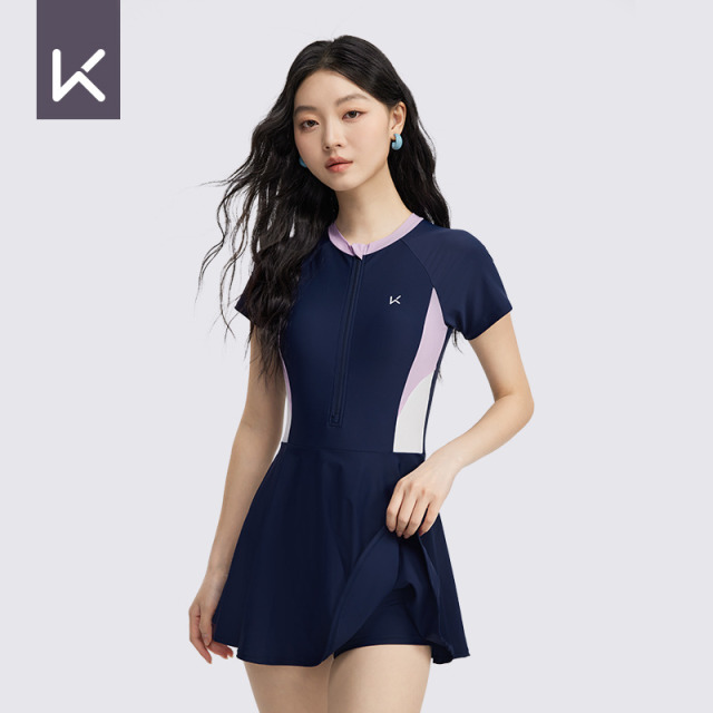 12713692.Keep泳衣女款专业游泳衣保守显瘦遮肚高弹速干游泳温泉海边度假连体裙式泳装