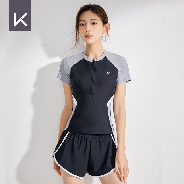 12714249.keep运动套装女夏季速干长袖短裤两件套专业泳衣健身跑步运动服