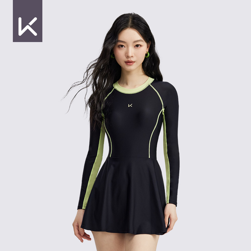 12713904.Keep泳衣女款2025新款飘带保守显瘦遮肚连体裙式专业泳装游泳馆