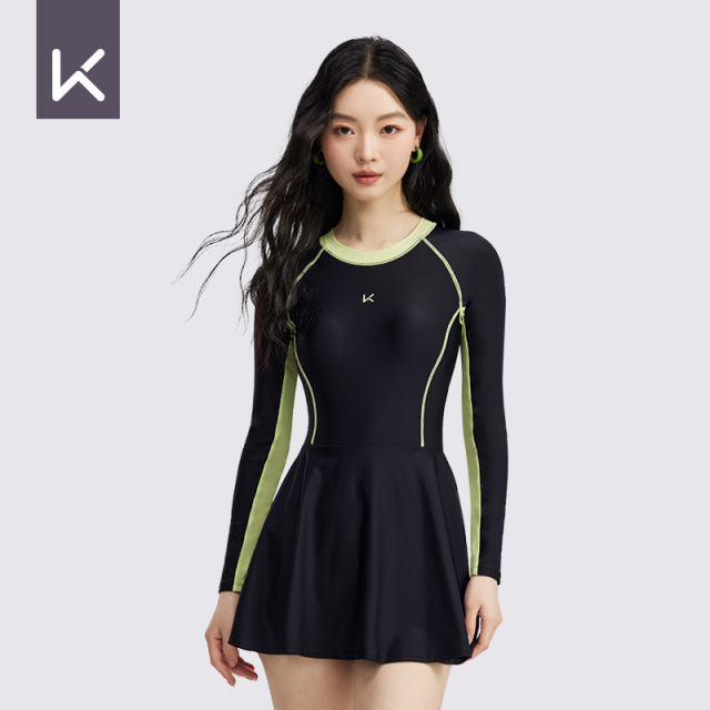 12713904.Keep泳衣女款2025新款飘带保守显瘦遮肚连体裙式专业泳装游泳馆