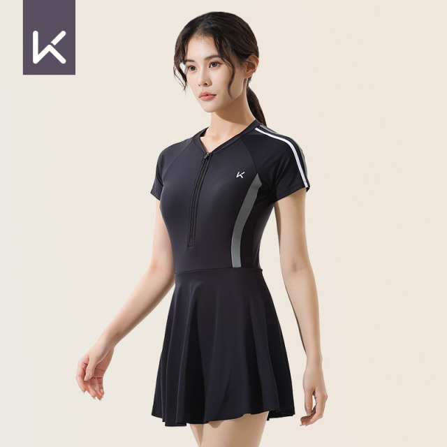 12713678.Keep显瘦收腰保守前置拉链温泉游泳 女泳装
