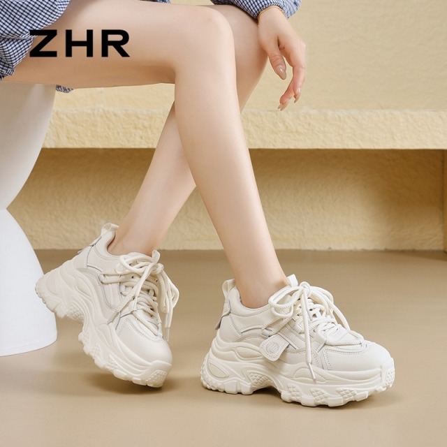 13173785.【ZHR则则】内增高老爹鞋圆头系带拼色女鞋[红棕色：PU+头层猪皮；米红色、米色：超纤]