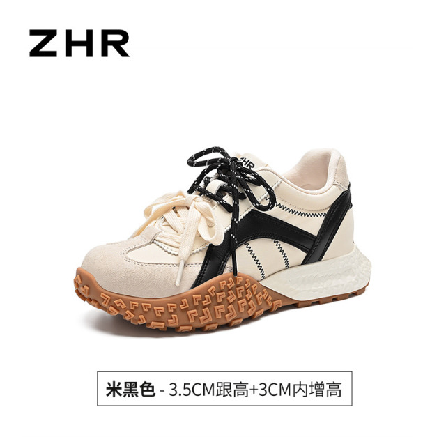 13174175.【ZHR则则】阿甘鞋撞色双系带内增高女鞋[雨伞布+猪巴戈（二层猪皮）+PU]