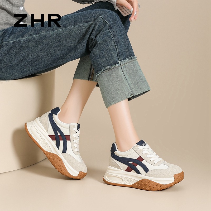 13174026.【ZHR则则】内增高阿甘鞋流畅线型设计厚底系带女鞋[PU+仿牛绒]